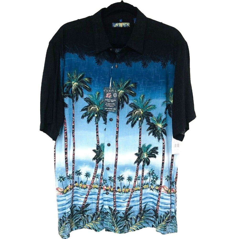 NWT Hawaiian Shirt Men L Allover Aloha Print Camp Tropical Beachy Coastal CAMPIA